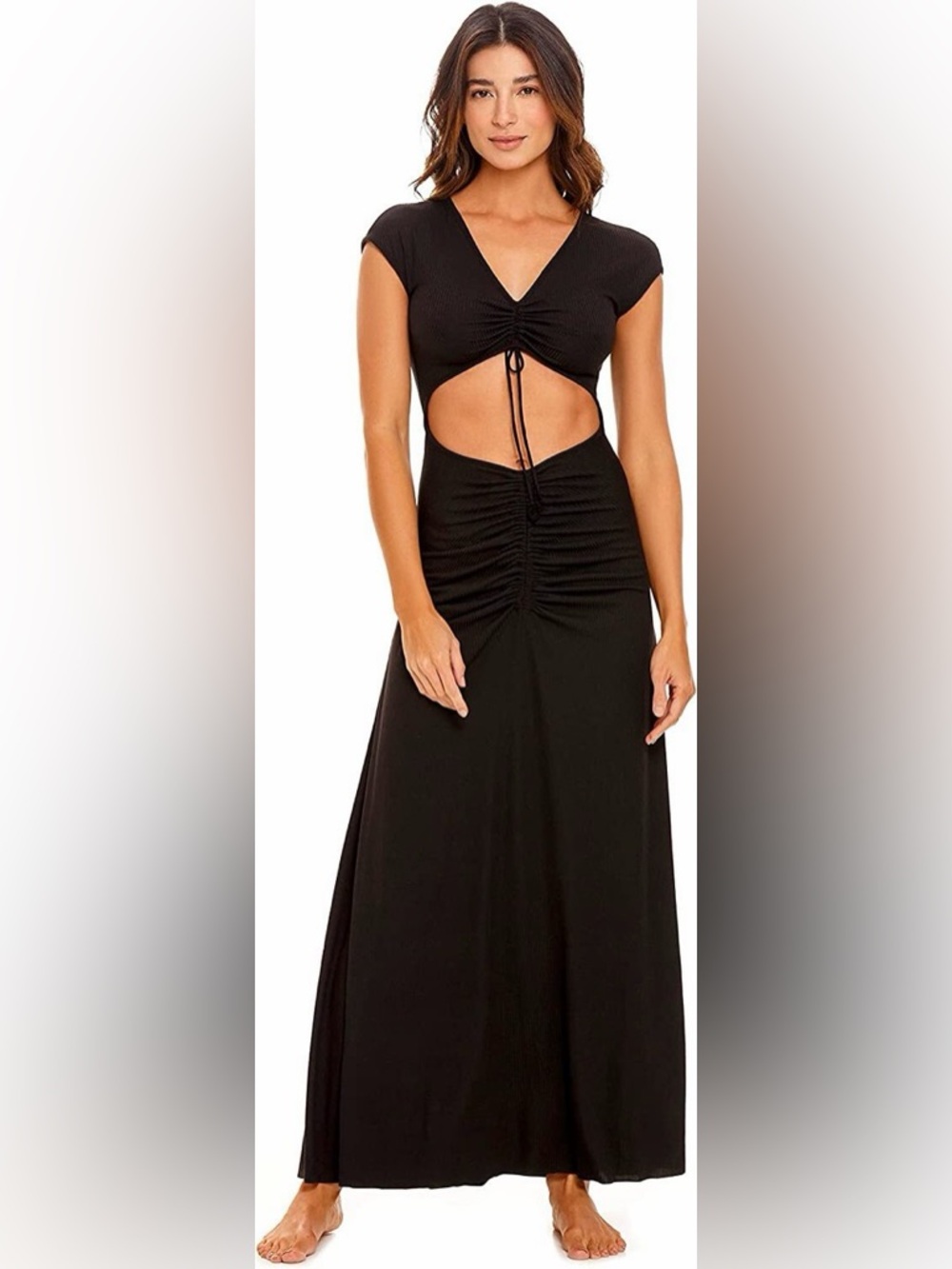 Agua Bendita Ailana Vita Black ribbed Tie-Back cutout Maxi Dress - Picture 2 of 10